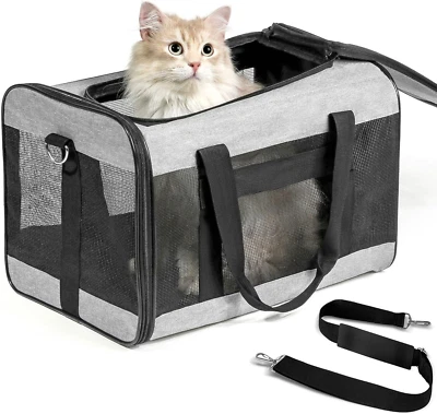 Transportador para gatos aprobado por la aerolínea, transportador para perros de lados suaves con correa de seguridad interior, PE Foto 1 de 4