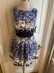 TAHARI ASL FIT & FLARE MULTICOLOR FLORAL DRESS-SIZE6P-NWT$138.00-BLACK WAISTLINE - Picture 1 of 8