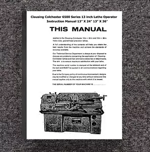 Operator & Parts Manual Fits Clausing Colchester 13-in 6500 Series Lathe - Picture 1 of 20