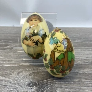 LOT 1985 Mother Goose Associates Egg Xmas Ornament Monkey Boy Handcrafted Signed - Picture 1 of 11