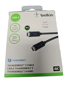 Belkin Thunderbolt 3USB C To USB C Data Transfer Power Cable 3.3ft 1M 20GBps - Picture 1 of 3