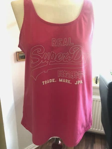 Pinkes leichtes, luftiges Träger-T-Shirt mit Print von Super Dry Gr. 38 - Bild 1 von 7