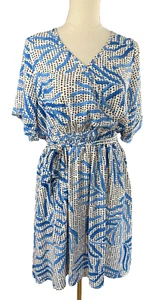 Nic + Zoe blau Palmen Punkte Fit & Flare Midi Gürtel Kleid Damen Medium - Bild 1 von 6