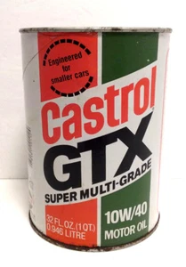 Vintage Castrol GTX 10W/40 Super Multi Grade Motor Oil 1 Quart Can Sealed - Picture 1 of 5