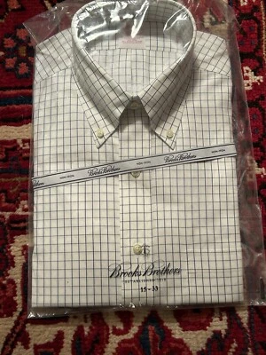 NWT NEW RARE Brooks Brothers Non Iron Button Down Windowpane Dress Shirt 15 33  - Image 1 of 4