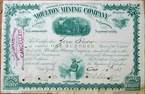 WILLIAM CLARK Autograph 1881 Montana Territory- Moulton Mining Stock Certificate - Picture 1 of 1