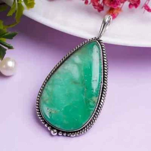 Green Chrysoprase Gemstone Pendent 925 Sterling Silver Designer Pendant MK* - Picture 1 of 8