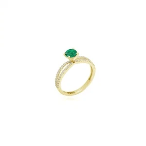 18k Solid Gold Natürlicher Smaragd Und Diamanten Solitär Verlobungsring - Bild 1 von 5