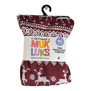 Muk Luks Girls Fleece Lined Leggings M/L 10-12 Burgundy White - Picture 1 of 7