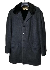 Vintage 60er Jahre BRENT schwarzer Wollmantel Kunstfellkragen 42 Lederknöpfe  - Bild 1 von 7