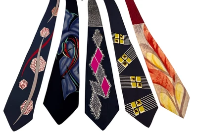 Lote de 5 corbatas vintage para hombre de la década de 1940 | Corbatas novedosas Swing Era Silk Rayon MCM Foto 1 de 4