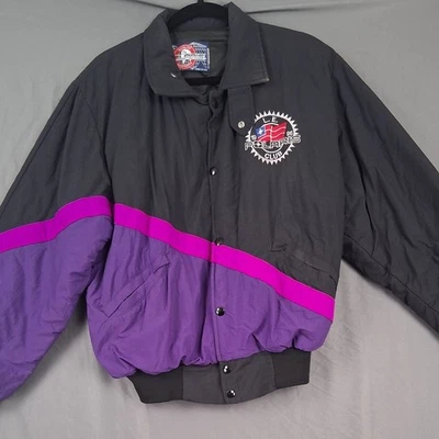Polaris Club Vintage 1996 Embroidered Bomber Jacket Black Purple Snap Front - Image 1 of 4