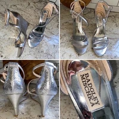 Badgley Mischka $389 Womens Size 7.5 Melaney II Silver Wedge Dress Sandals EUC - Image 1 of 4
