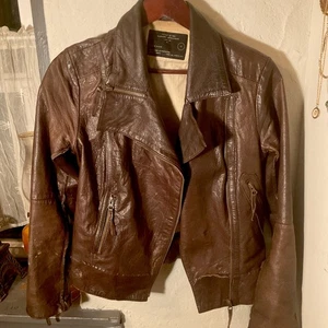 All Saints Jacks Leder Moto Jacke braun Motorrad Damen UK 12 US 8 M/L - Bild 1 von 5