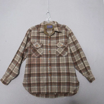 Camisa Pendleton De Colección Hombres Grande Marrón A Cuadros Lana Pura Cuello Solapa EE. UU. LEER Foto 1 de 4