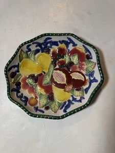 Piatto frutta Fitz And Floyd in ceramica dipinto a mano 10 x 9,5 pollici e&& - Foto 1 di 2