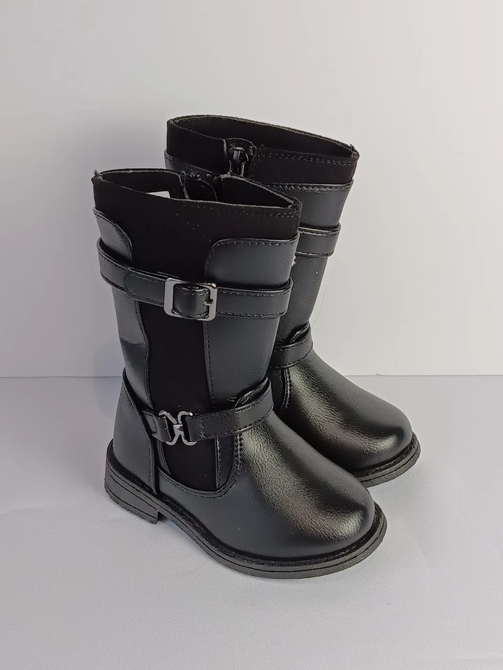 New Rachel Shoes Toddler Girl's Lil Sable Boots  Faux Leather Black Biker Size 6 - Image 1 of 4