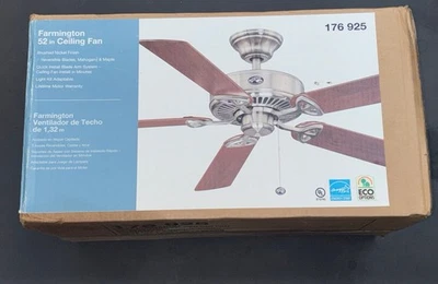 Farmington By Hampton Bay  52 in. Indoor Brushed Nickel Ceiling Fan 176925 New - Image 1 of 4