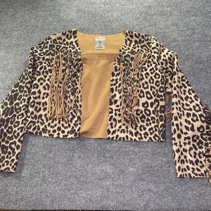 Vocal USA Faux Suede Leather Fringe Jacket Western Rodeo Texas Leopard M Cowgir - Picture 1 of 12