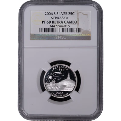 2006-S Silver Nebraska State Quarter - Proof ~ NGC PF 69 ULTRA CAMEO - Image 1 of 2