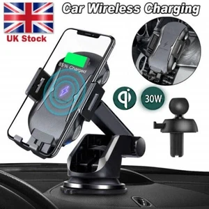 Automatic Clamping 30W Wireless Car Charger Fast Charging Phone Mount Holder UK - Picture 1 of 13