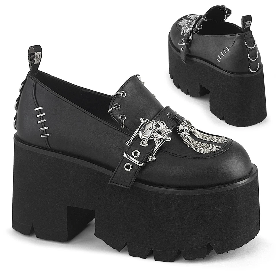 Zapatos Mocasín Demonia Vegano Cuero Gótico Plataforma Cenizas-38 Foto 1 de 1