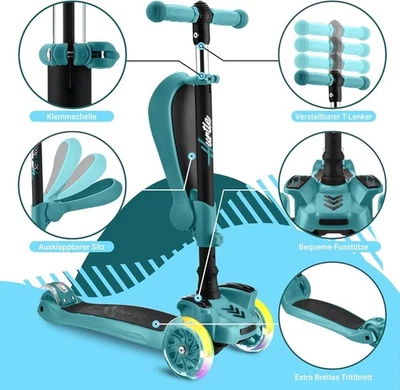 Hurtle Kinderscooter mit Klapp- & Abnehmbarem Sitz – Roller für Kinder - Bild 1 von 4