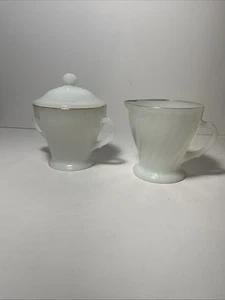 Vintage Anchor Hocking Fire King #3 Milk Glass Lidded Sugar Bowl and Creamer Set - Picture 1 of 6