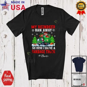 Custom Name Reindeer Ran Away I Drive Garbage Truck;Christmas Santa Driver Shirt - Picture 1 of 7