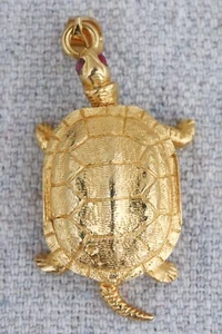 Chinese Gold Vermeil Sterling Silver Money Lucky Feng Shui Turtle Pendant Charm - Picture 1 of 5