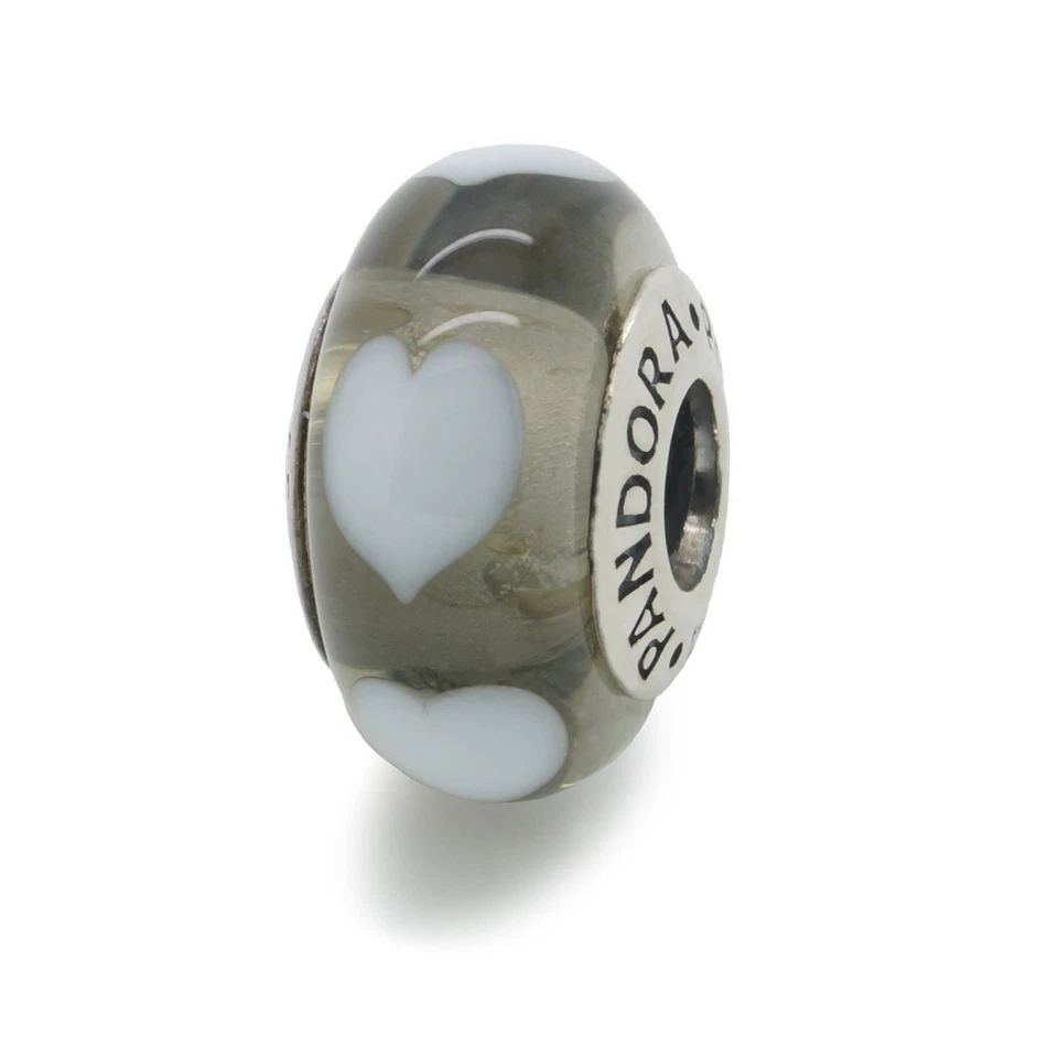 Original Pandora Murano Glas Charm weiße Herzen 925er Silber 790666 Neu - Bild 1 von 1