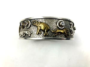 Mars & Valentine Sterling Silver Bangle Bracelet Safari Motif & Topaz 21 mm Wide - Picture 1 of 10