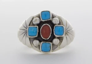 12,25 - Dornröschen Türkis und Koralle Ring von Navajo Künstlerin Anna Spencer - Bild 1 von 4