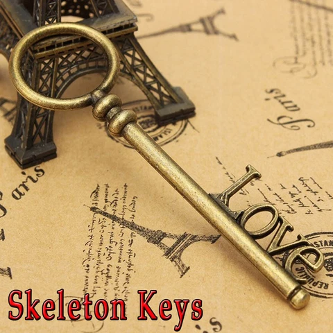 69pcs Vintage Old Look Bronze Skeleton Keys Pendants Pattern Skeleton Keys LH US Cover