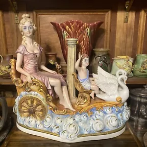 VINTAGE PORCELAIN CAPODIMONTE POTTERY STATUE LAMP BASE CLASSICAL LADY FIGURINE - Picture 1 of 18