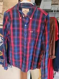 Hollister rot blau kariert Button Down Langarm Jugend L - Bild 1 von 2