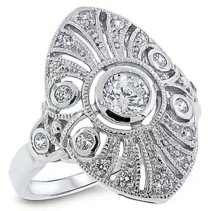 CLASSIC ART DECO STYLE 925 STERLING SILVER CUBIC ZIRCONIA FILIGREE RING 621X - Picture 1 of 4