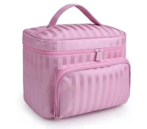 Cosmetic Bag Train Case Handle, Mirror Compact Yet Roomy Makeup Carry On or Gym - Picture 1 of 4