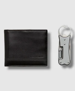 $47 Perry Ellis Portfolio Men's Black Pocket Tool Smooth Bifold Leather Wallet - Picture 1 of 2