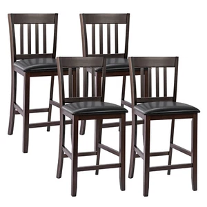 Costway Set of 4 Bar Stools Counter Height Chairs w/ PU Leather Seat Espresso - Picture 1 of 10