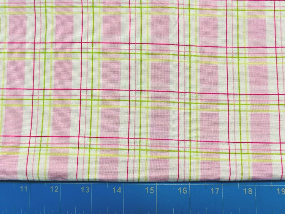 Tina Scrap 9"x21" Garden Plaid  Spring Easter Pastel Pink Zoeys Cotton Fabric - Image 1 of 1