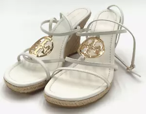 Tory Burch Capri Miller Espadrille Women's Size 10.5 Blanc/Gold Wedge Sandal NIB - Picture 1 of 10