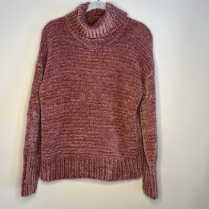 Pink Rose Soft Chenille Ribbed Pink Comfy Casual Turtleneck women's medium - Picture 1 of 8