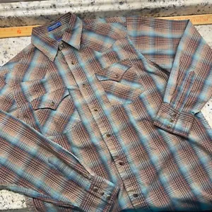 Pendleton Hemd Herren mittelblau kariert Frontier Pearl Snap Langarm Outdoor - Bild 1 von 6