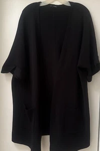 Cárdigan abierto tejido mezcla seda-algodón negro Eileen Fisher, talla XL - Imagen 1 de 14