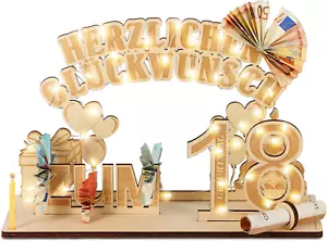 18. Geburtstag Geldgeschenke Holz Mit LED Lichterkette, Geschenke Zum 18 Geburts - Bild 1 von 8
