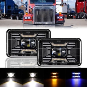 Pair 4x6" LED Headlights Hi/Lo DRL Turn Signal for Kenworth T800 W900 T400 T800 - Picture 1 of 12