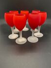 Set of 7 VTG Kreiss Corporation Red and White Frosted Cordial Glasses Japan EUC