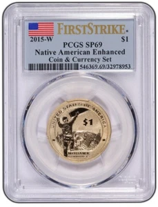 2015-W PCGS SP69 Native American Enhanced Coin & Currency Set First Strike - Picture 1 of 1