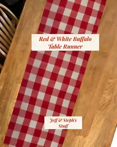 Runner da tavolo bufalo rosso bianco, sciarpa comò, sfoderato, bordo orlato 42”L x 14”W - Foto 1 di 1